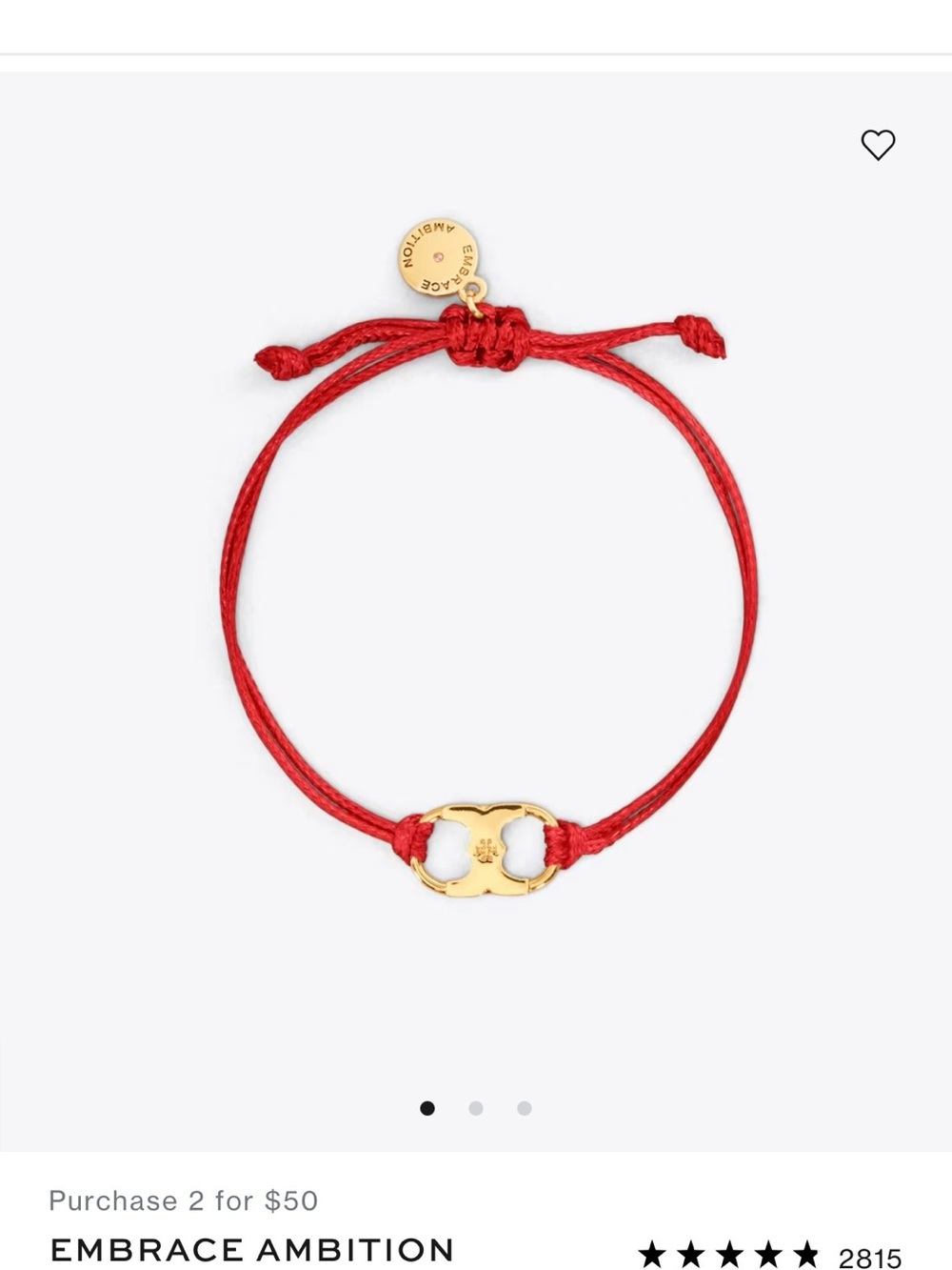 Tory Burch Red Cord Bracelet with Gold Logo Accent